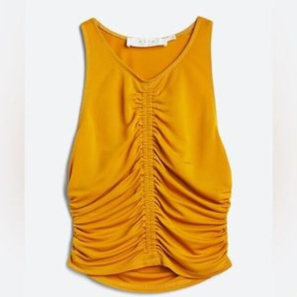 ASTR The Label Women's Yellow Mustard Sleeveless Ruched Tank Top Size L - Picture 1 of 6